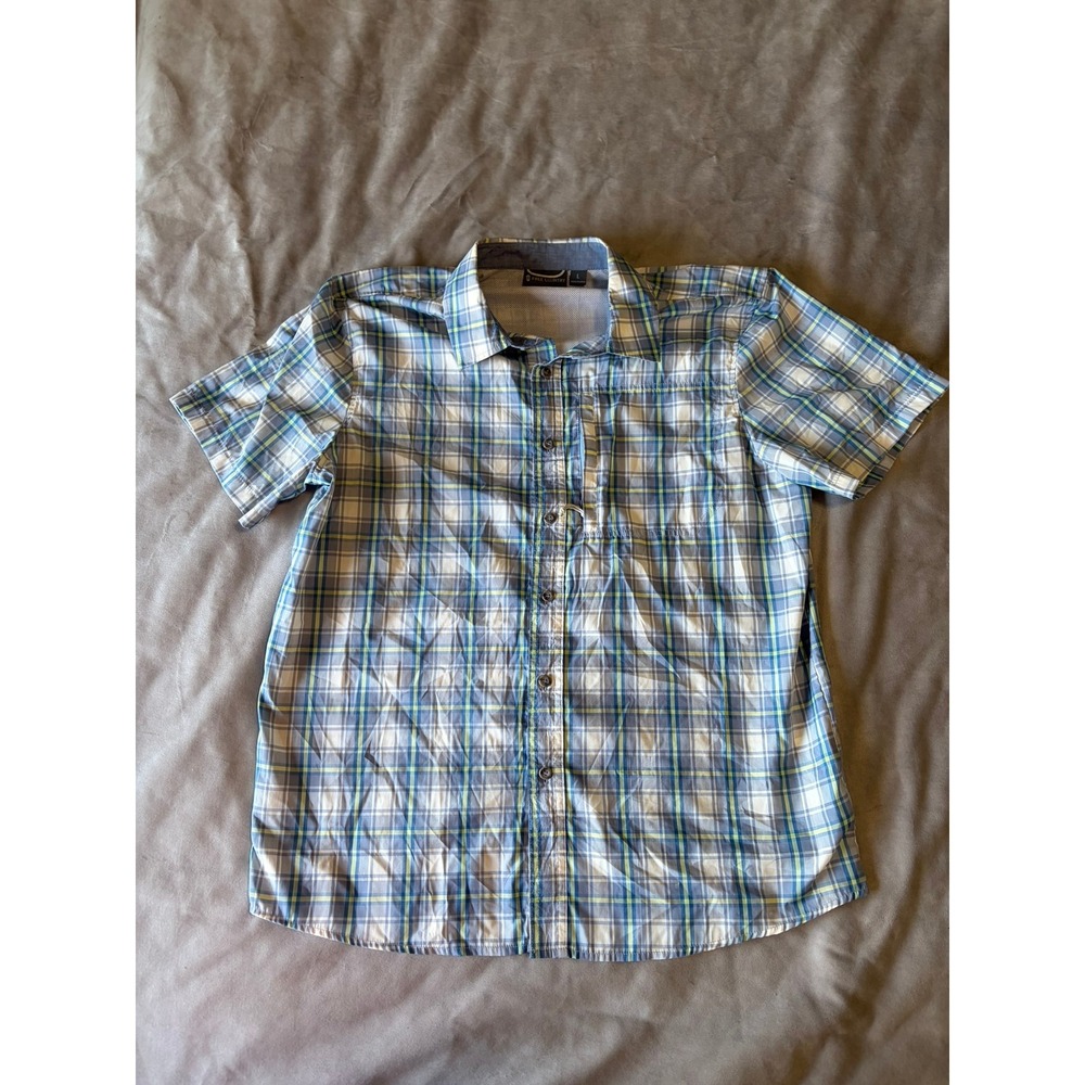 Free Country Mens Blue Plaid Short Sleeve Button Down Shirt Mesh Back Large